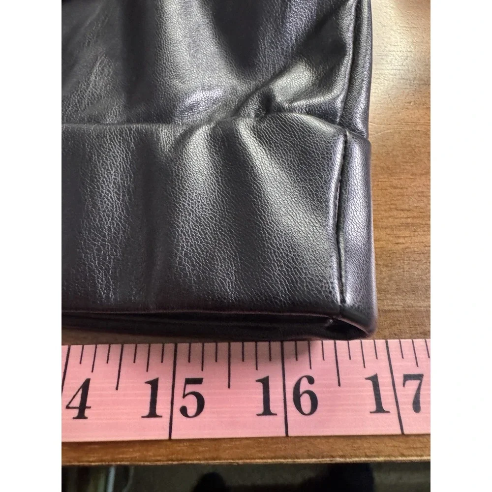 Women Faux Leather Pants Large High Rise Crop Flare Pull On Stretch Comfort Chic